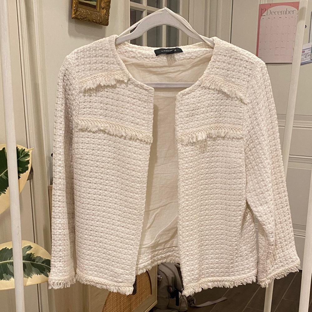 100% Cotton Ivory Textured Tweed Blazer